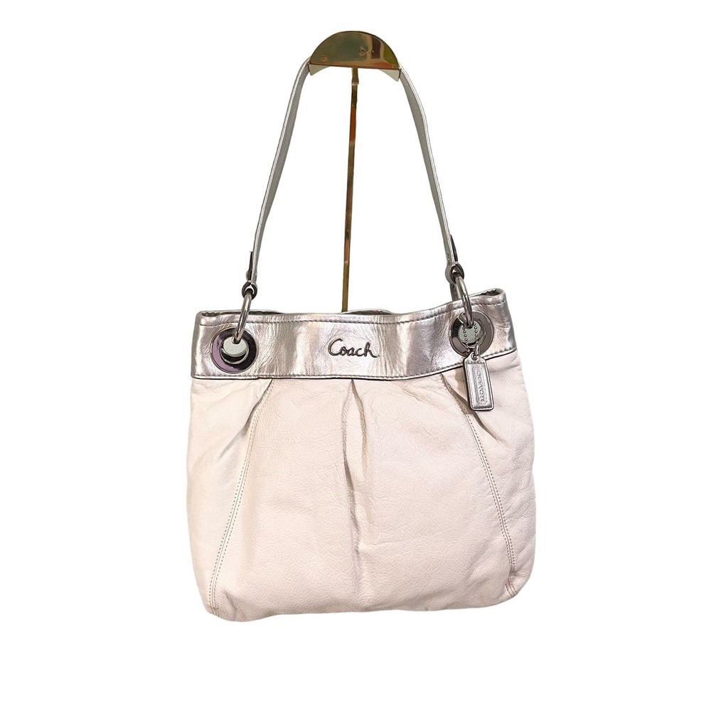 Vintage Coach Ashley White Silver Leather Convertible Crossbody Shoulder Handbag - Picture 1 of 15